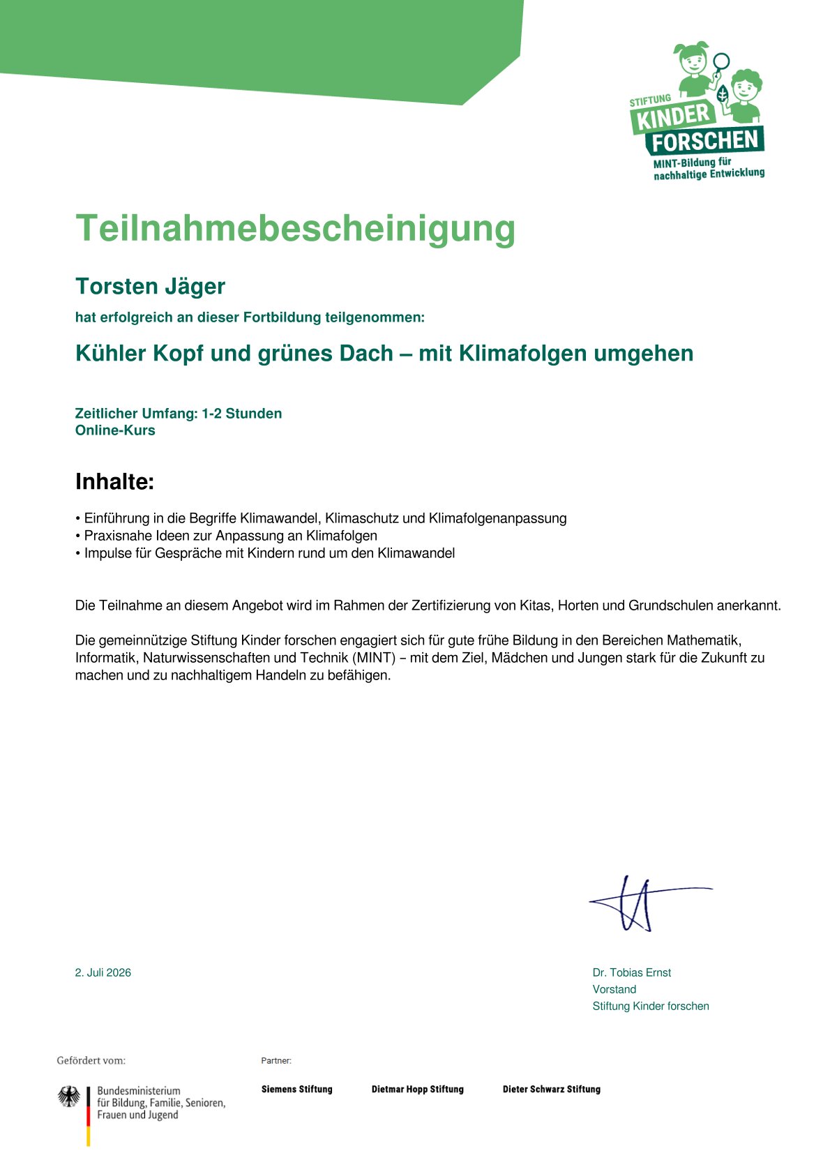 Fortbildung, Klimafolgen